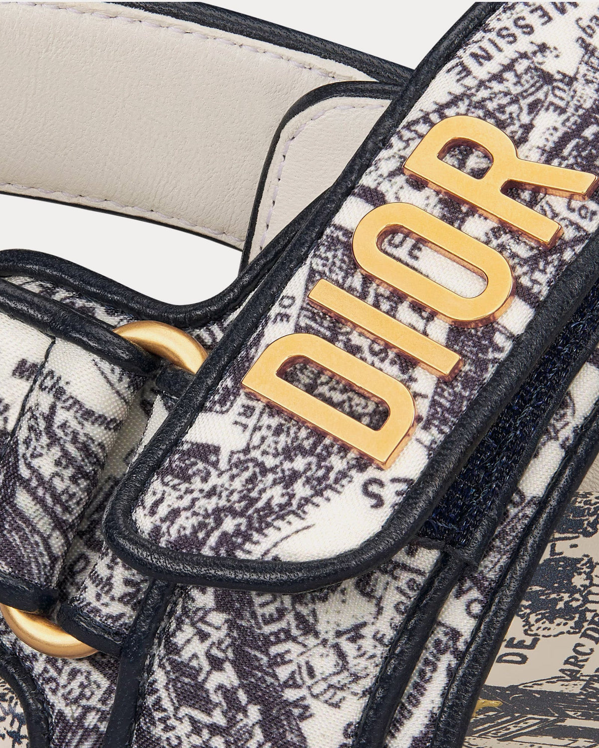 Dioract White and Navy Blue Technical Fabric with Plan de Paris Print Sandals