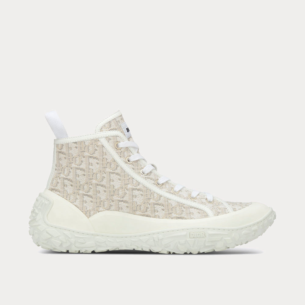 B28 Off-White Dior Oblique Jacquard and White Rubber High Top Sneakers
