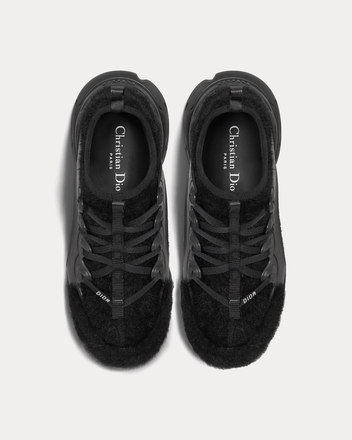 D-Connect Black Fur-Effect Knit Low Top Sneakers