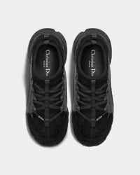 D-Connect Black Fur-Effect Knit Low Top Sneakers
