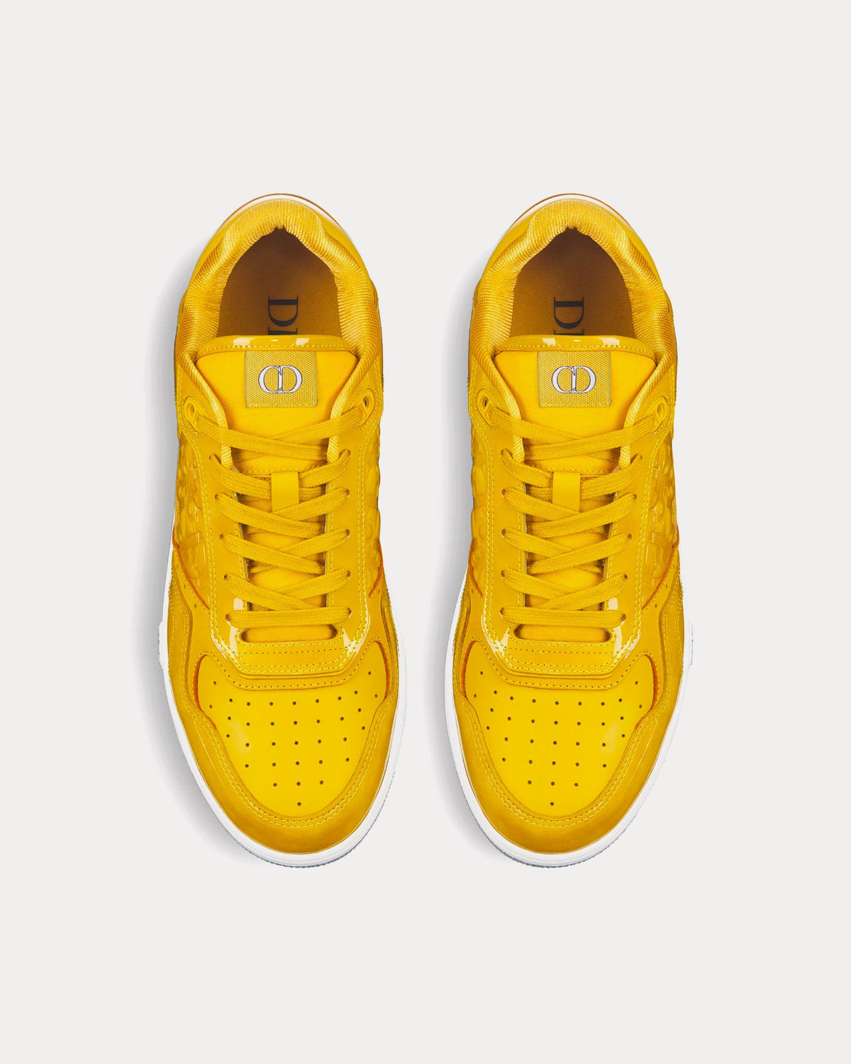 B27 Yellow Patent Calfskin and Dior Oblique Gravity Leather Low Top Sneakers