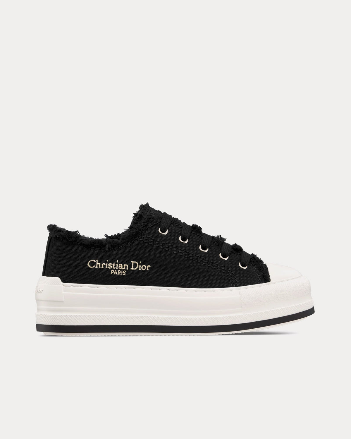 Dioriviera Walk'n'Dior Platform Black Fringed and Embroidered Cotton Canvas Low Top Sneakers