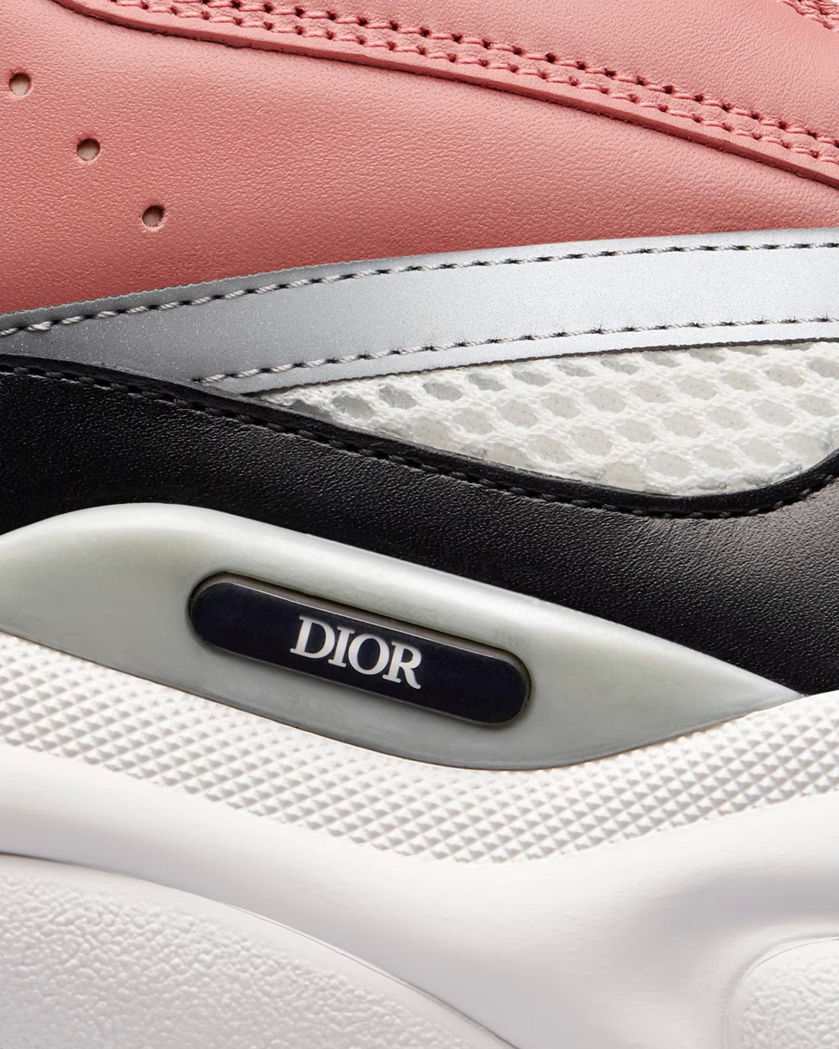 B22 Pink and White Technical Mesh with Pink and Black Calfskin Low Top Sneakers