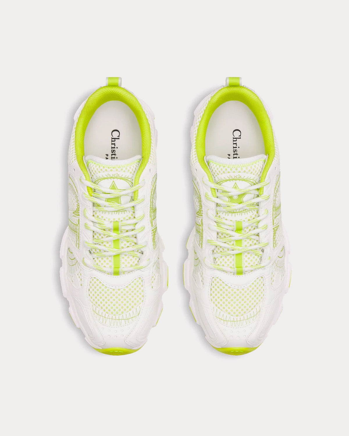 Miss Dior Chrono Mesh & Leather-Effect Panels White / Lime Green Low Top Sneakers