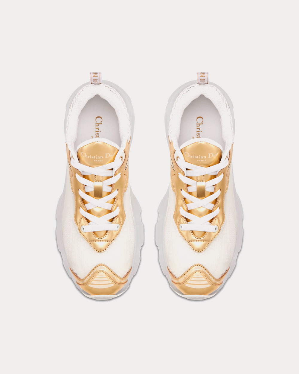 Vibe White Mesh and Gold-Tone Leather Low Top Sneakers