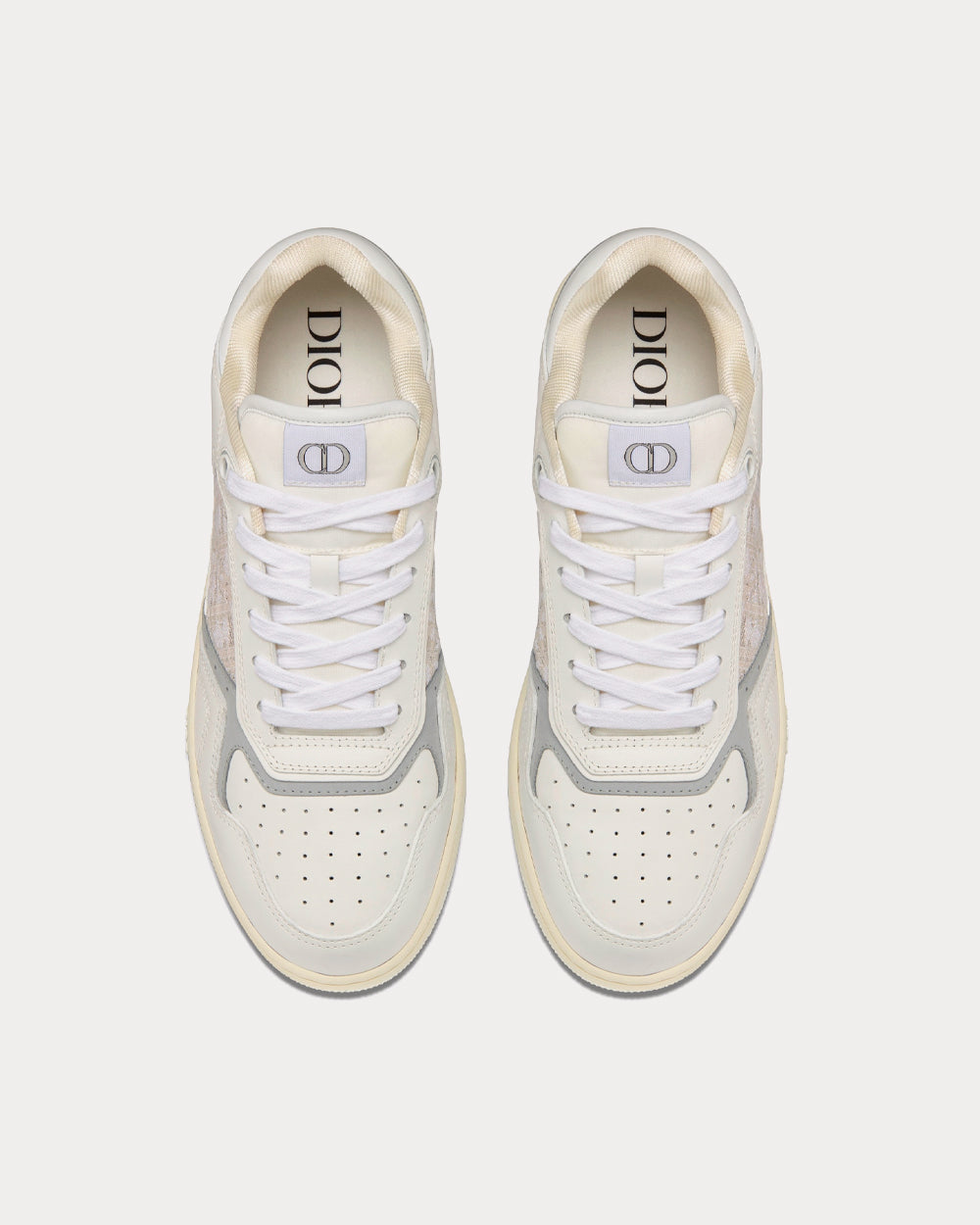 B27 White Smooth Calfskin and Off-White Dior Oblique Jacquard Low Top Sneakers