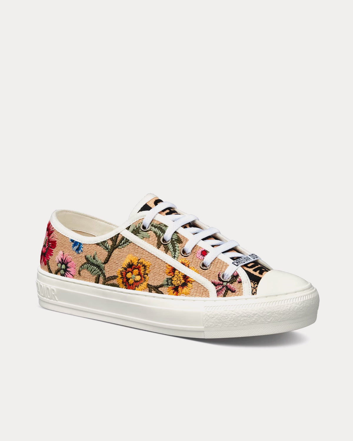 Walk'n'Dior Raffia Embroidered & Dior Petites Fleurs Motif Beige / Multi Low Top Sneakers