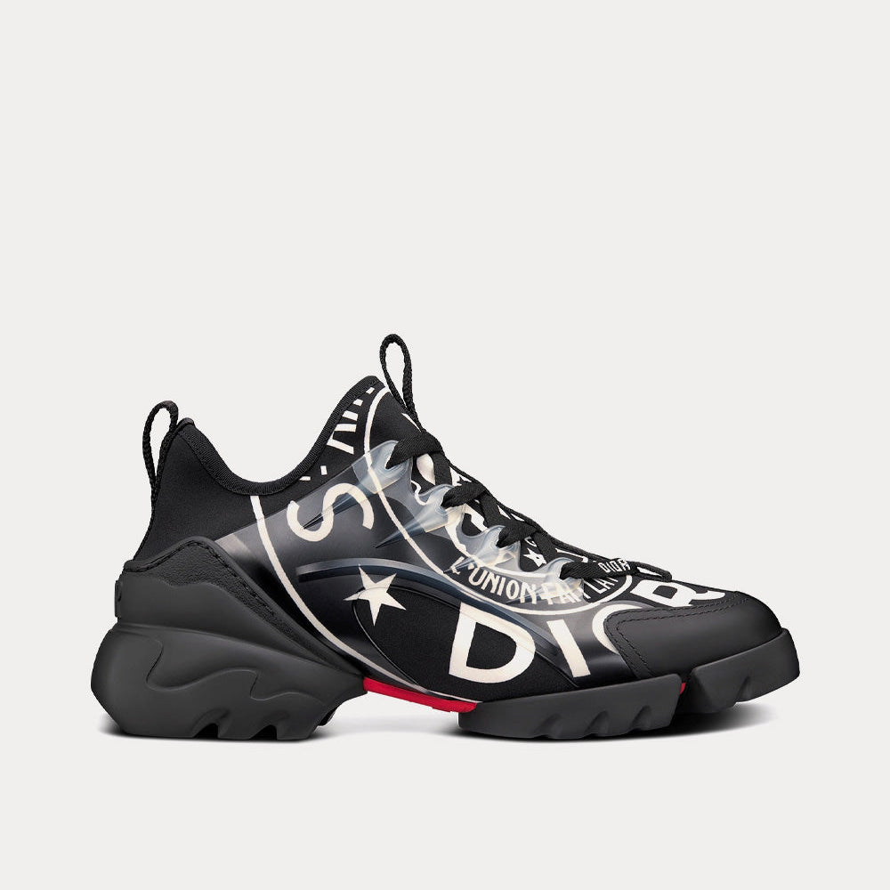 D-Connect Black Technical Fabric with Dior Union Print Low Top Sneakers