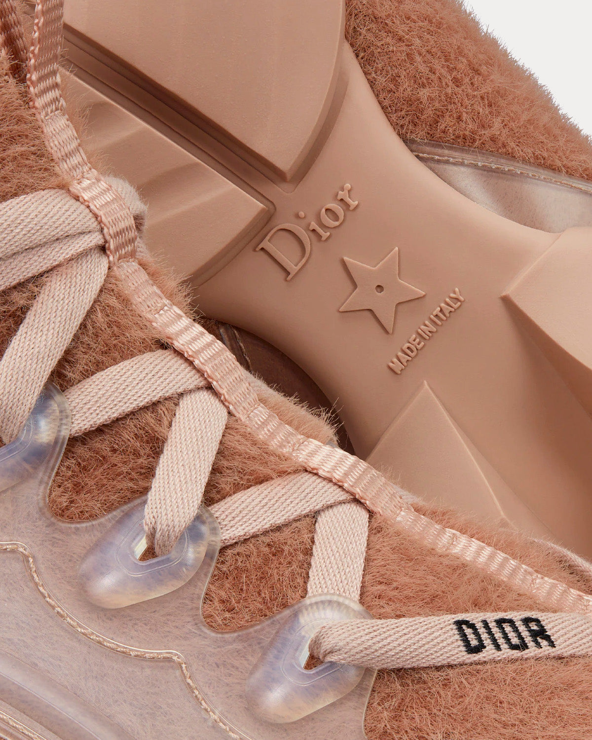 D-Connect Nude Fur-Effect Knit Low Top Sneakers