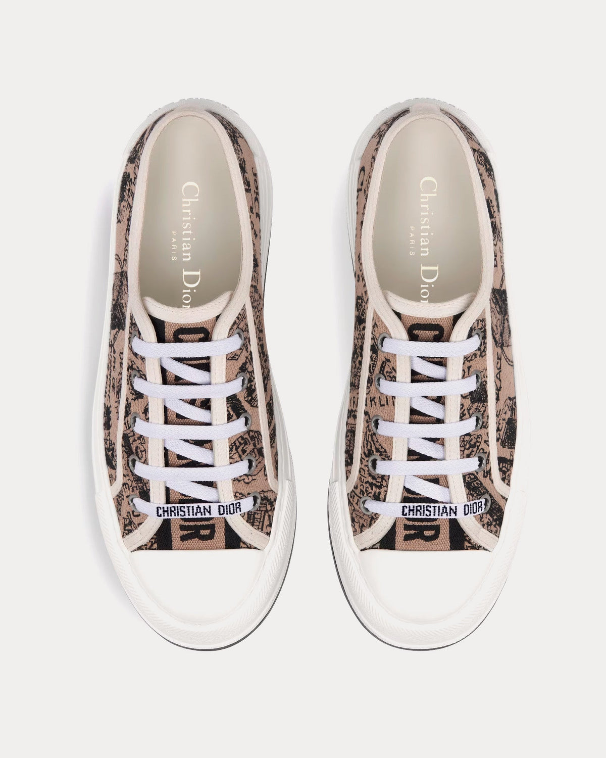 Walk'n'Dior Platform Beige and Black Cotton Embroidered with Plan de Paris Motif Low Top Sneakers