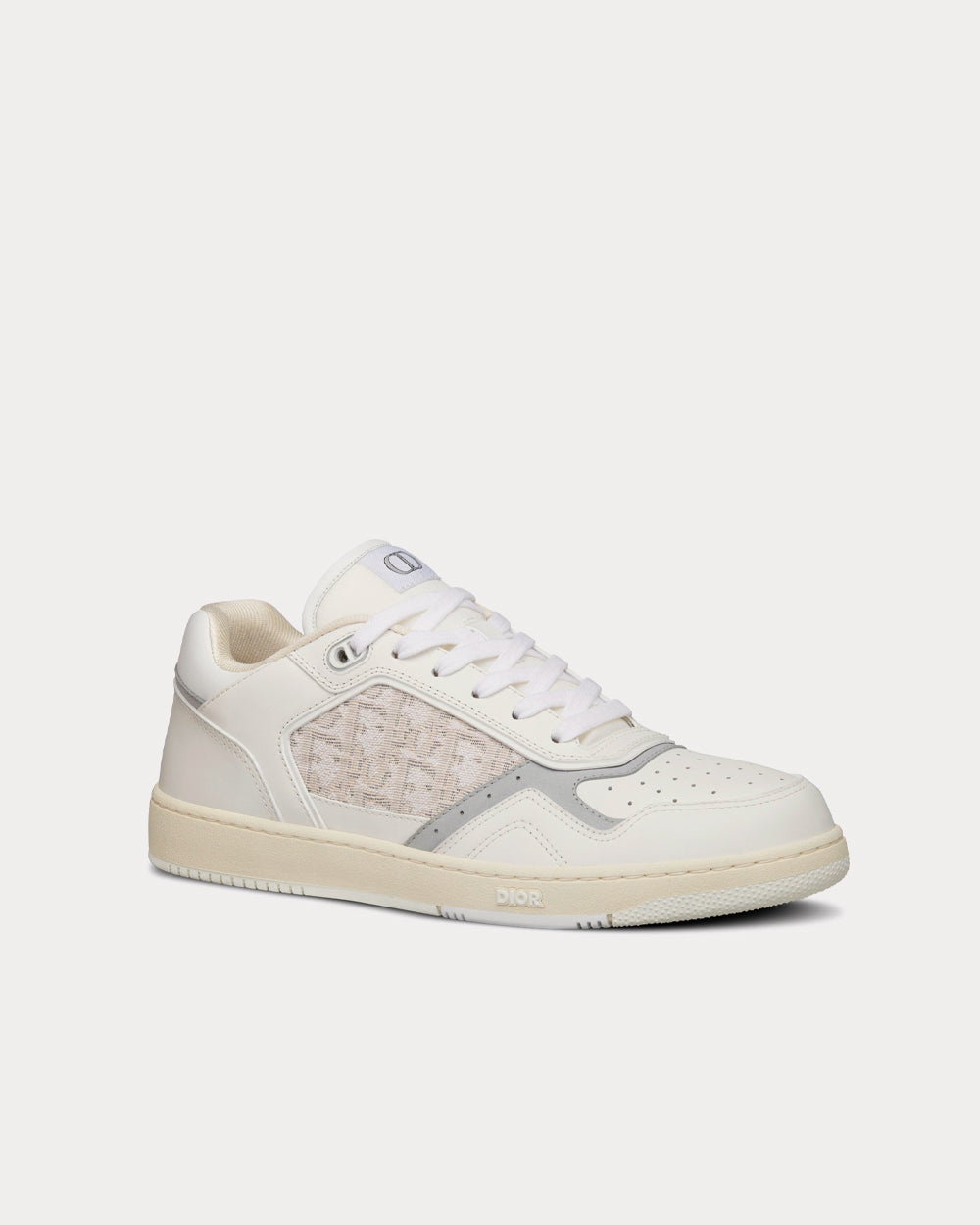 B27 White Smooth Calfskin and Off-White Dior Oblique Jacquard Low Top Sneakers