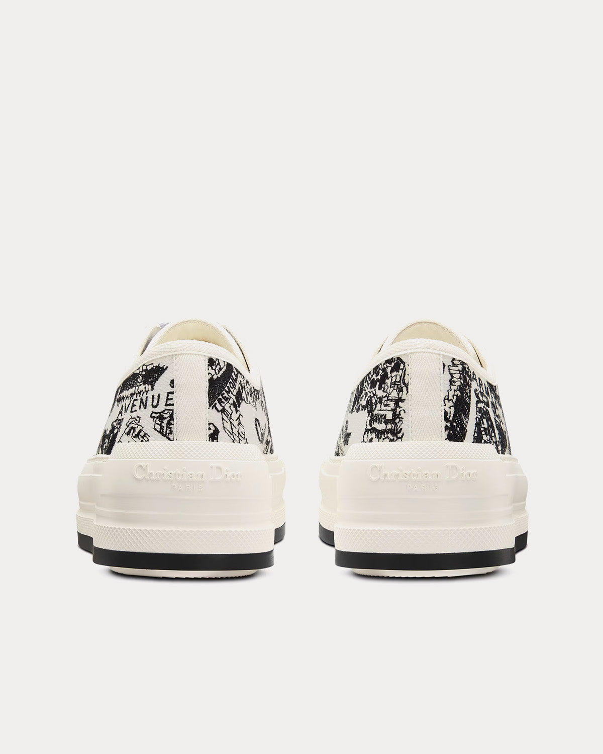 Walk'n'Dior Platform White and Black Cotton Embroidered with Plan de Paris Motif Low Top Sneakers