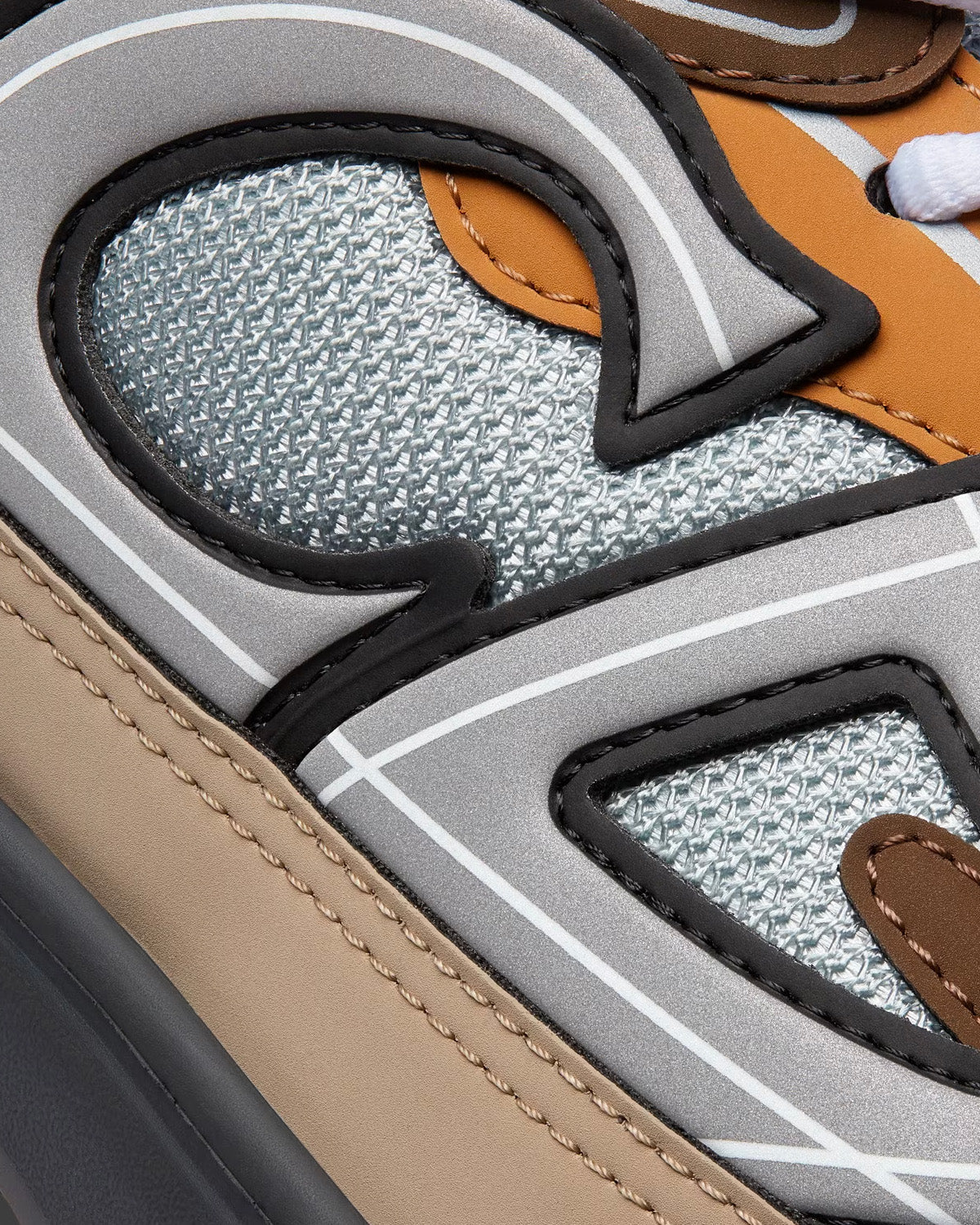 B30 Gray Mesh with Brown, Orange and Beige Technical Fabric Low Top Sneakers