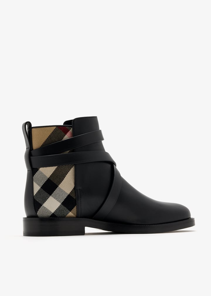 Classic Check Pattern Leather Ankle Boots
