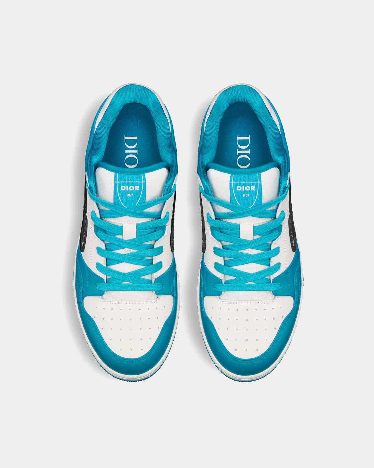 B57 Blue and White Smooth Calfskin with Beige and Black Dior Oblique Jacquard Low Top Sneakers