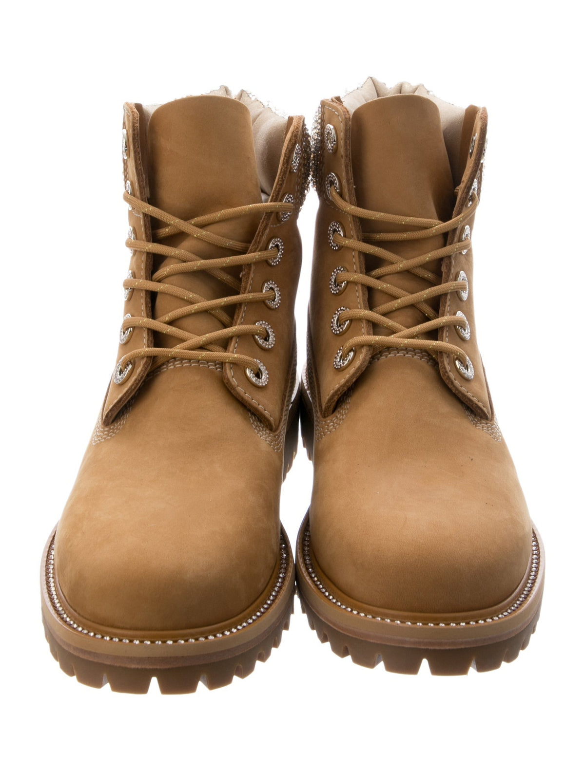 Jimmy Choo x Timberland Suede Crystal Embellishments Lace-Up Boots w/ Tags