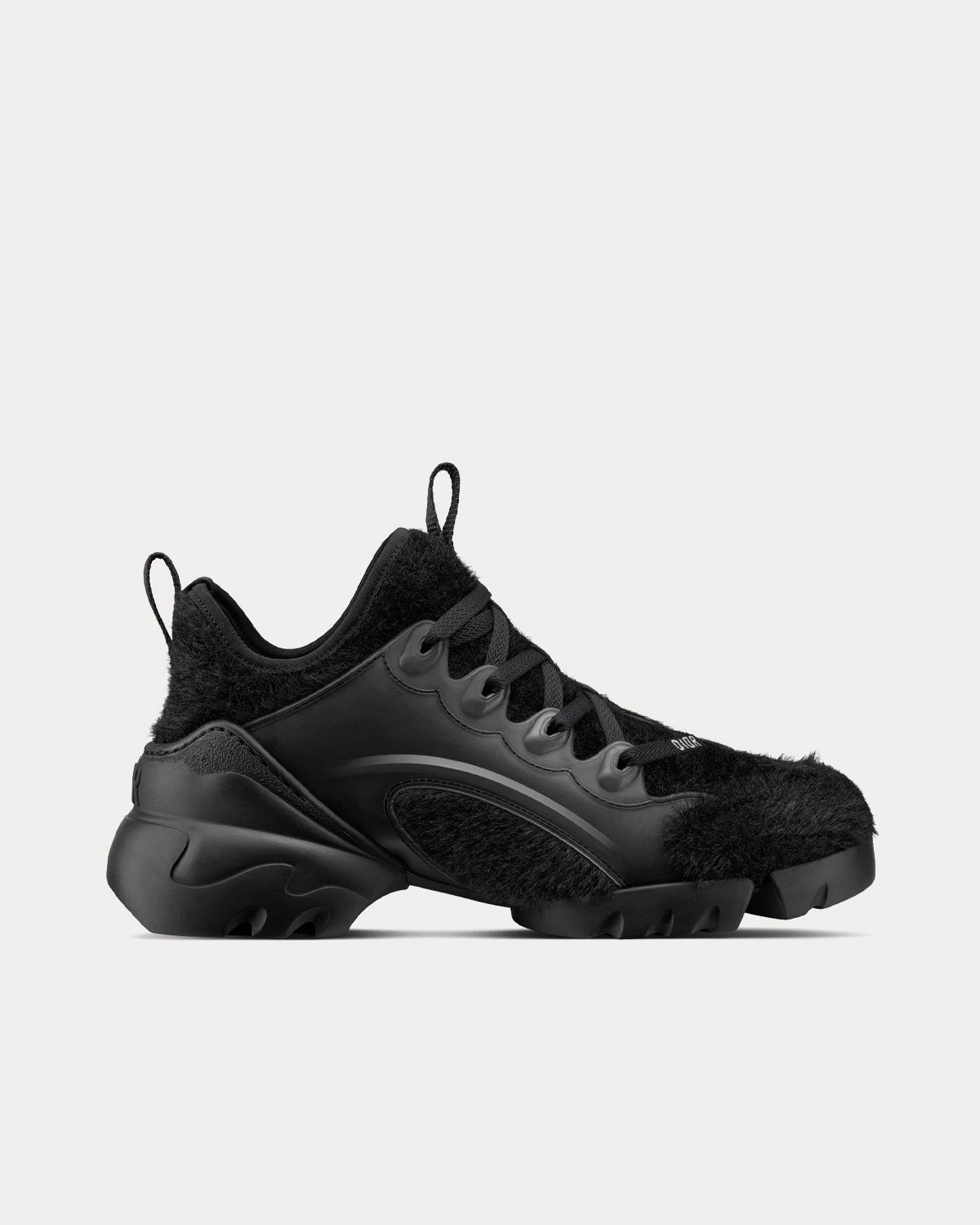 D-Connect Black Fur-Effect Knit Low Top Sneakers