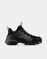 D-Connect Black Fur-Effect Knit Low Top Sneakers