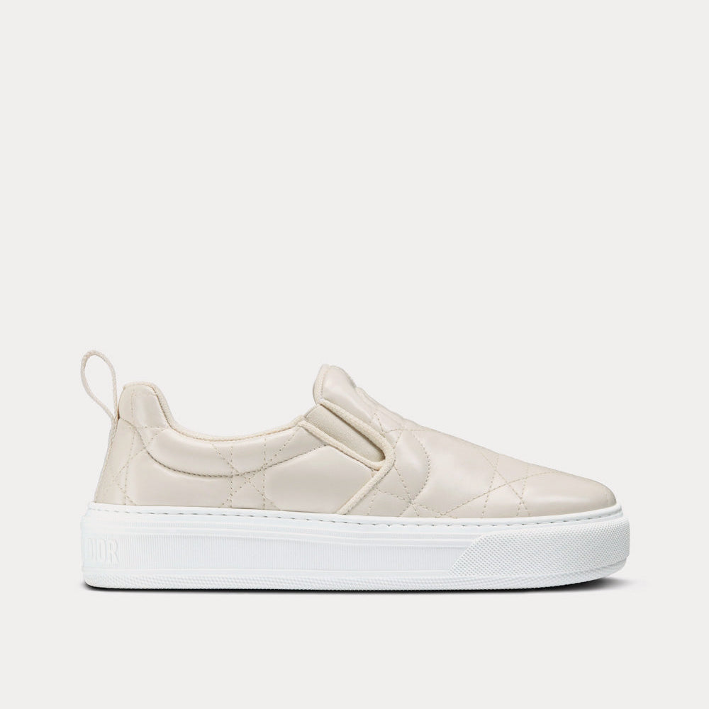 Solar White Quilted Cannage Calfskin Slip On Sneakers