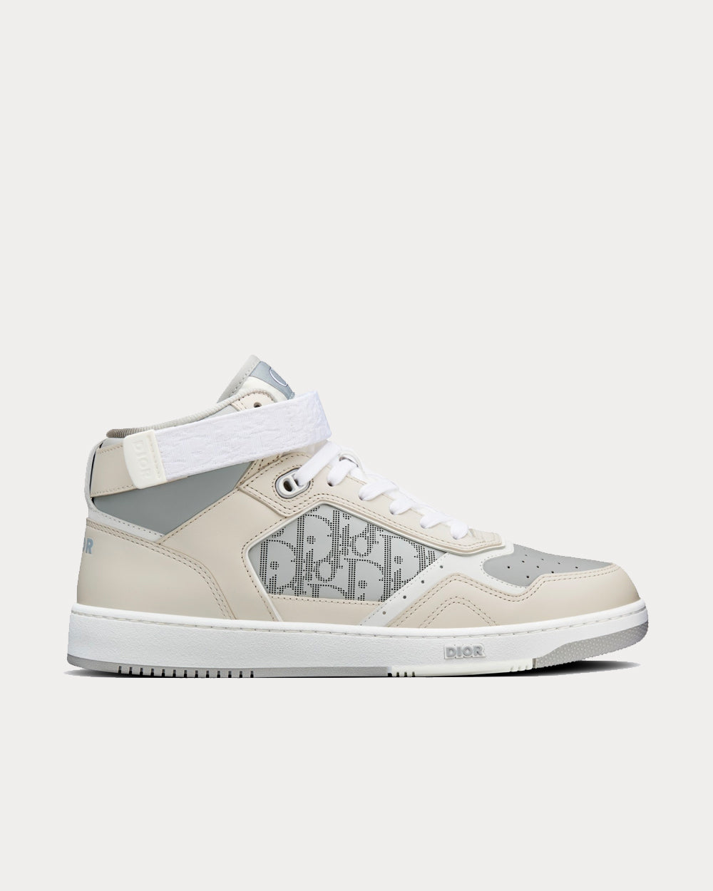 B27 Gray and Beige Smooth Calfskin with Gray Dior Oblique Galaxy Leather High Top Sneakers