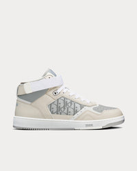 B27 Gray and Beige Smooth Calfskin with Gray Dior Oblique Galaxy Leather High Top Sneakers