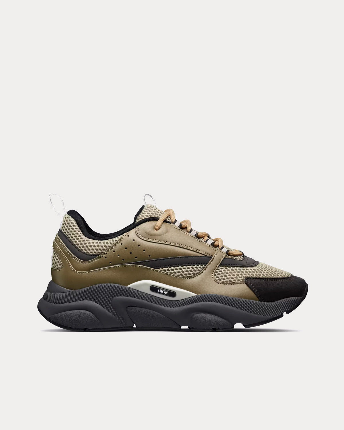 B22 Khaki and Black Technical Mesh and Khaki Calfskin Low Top Sneakers