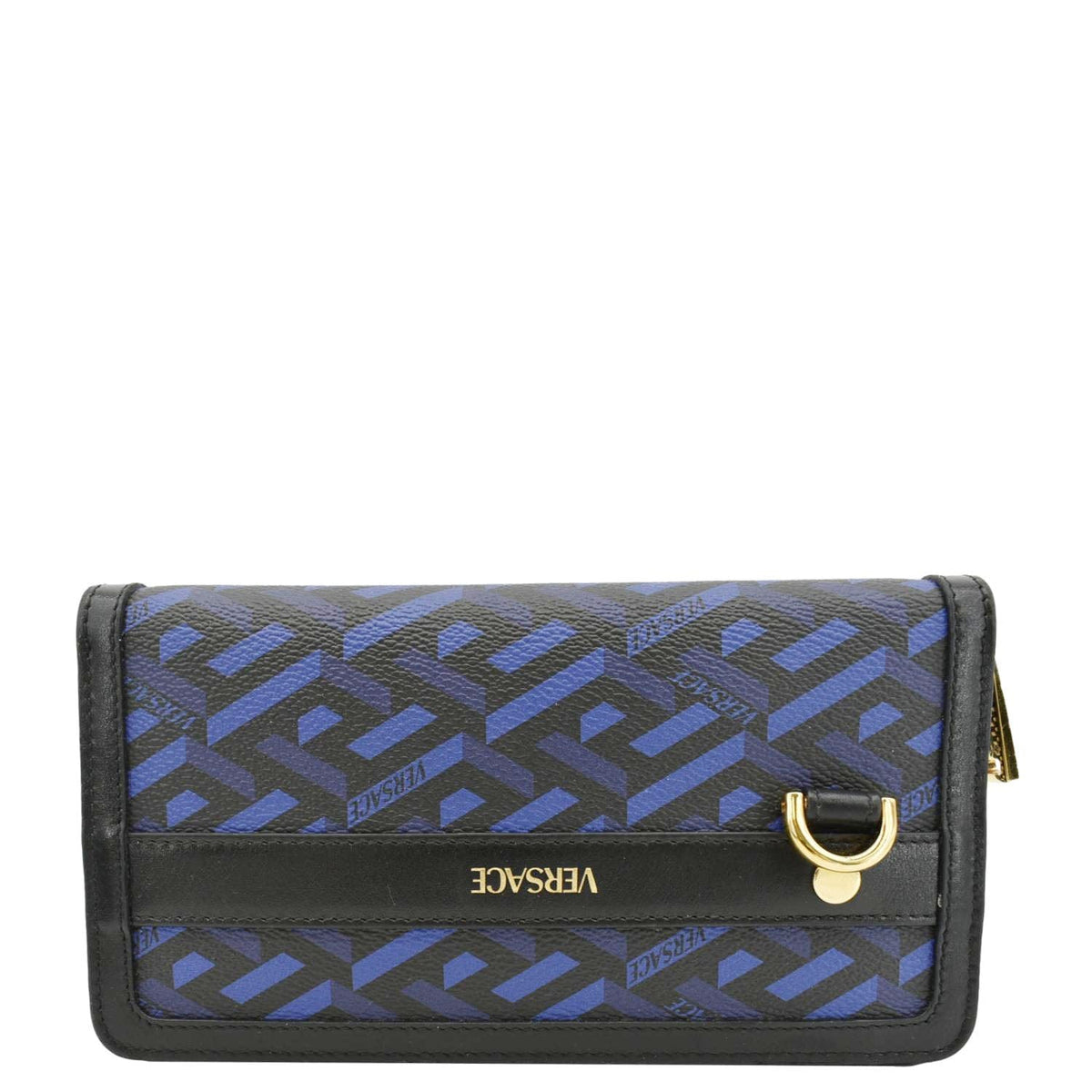 VERSACE  La Greca Coated Canvas Long Zip Wallet Blue