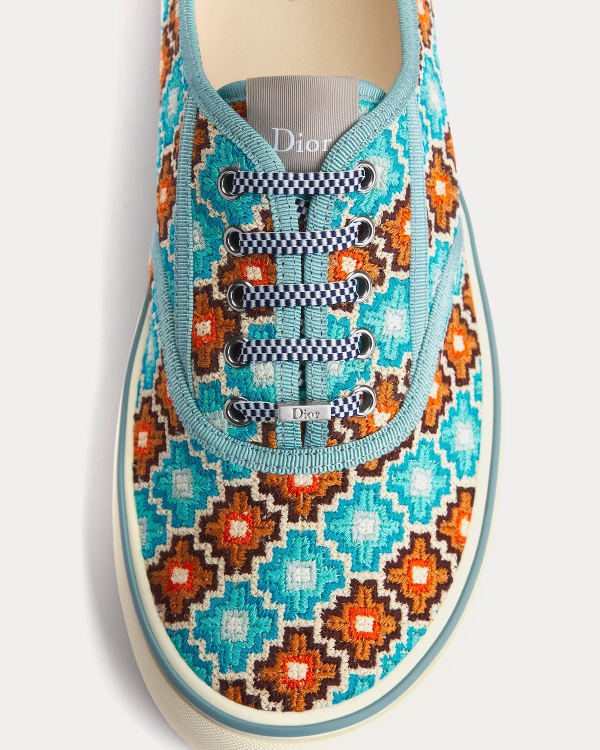 Saltwind Geometric Pattern Light Blue / Orange Low Top Sneakers