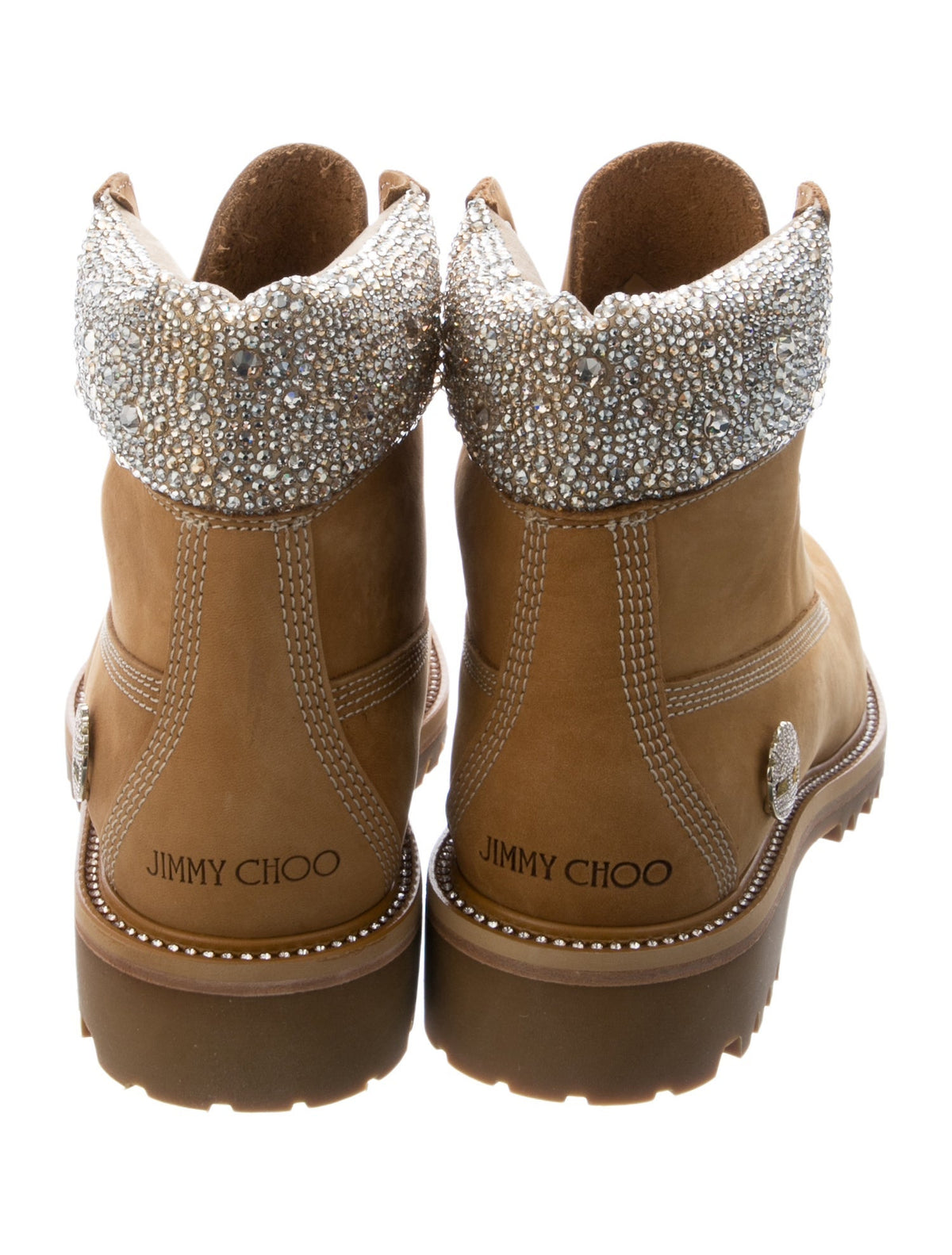 Jimmy Choo x Timberland Suede Crystal Embellishments Lace-Up Boots w/ Tags