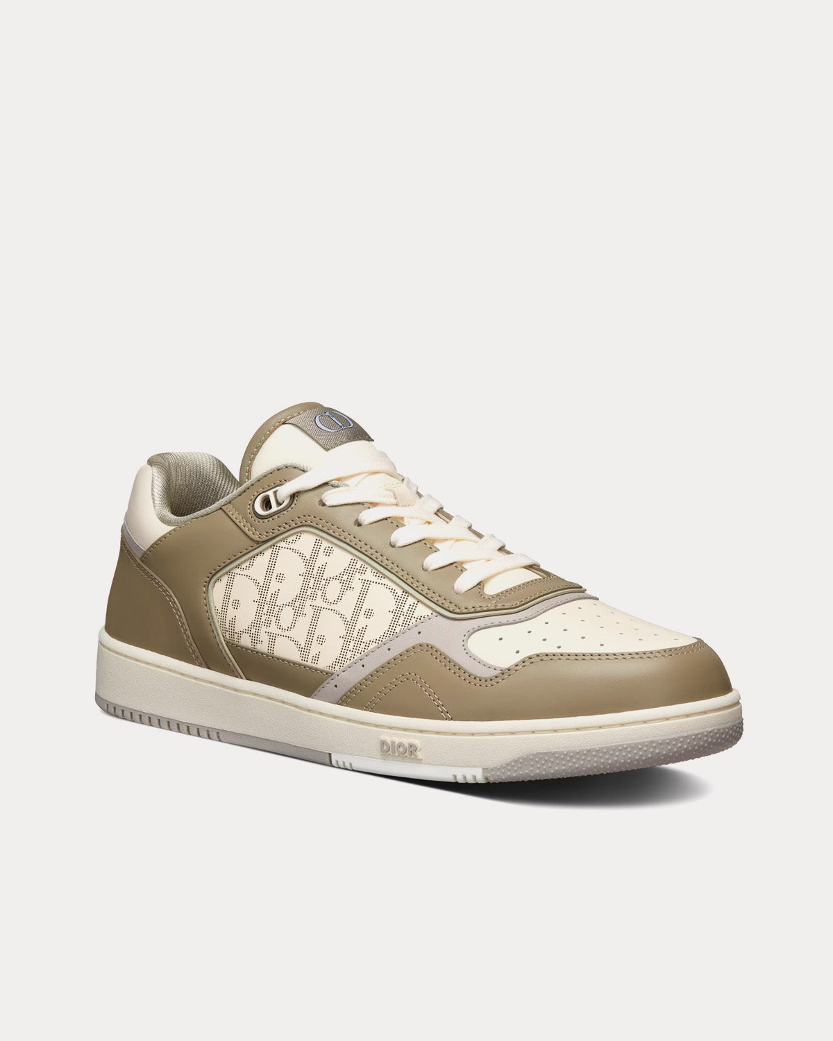 B27 Khaki and Cream Smooth Calfskin with Cream Dior Oblique Galaxy Leather Low Top Sneakers