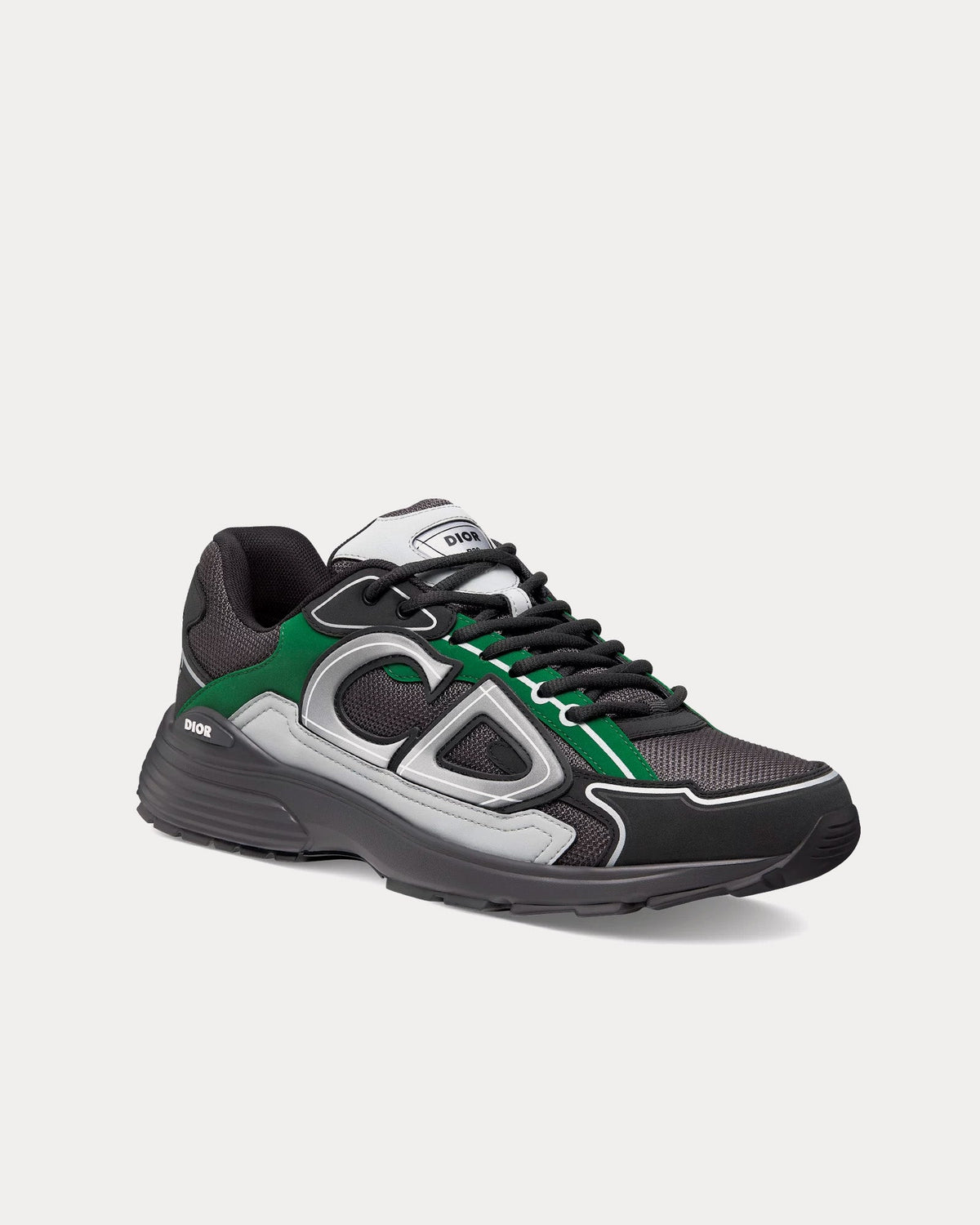 B30 Deep Gray Mesh with Green, Black and Gray Technical Fabric Low Top Sneakers