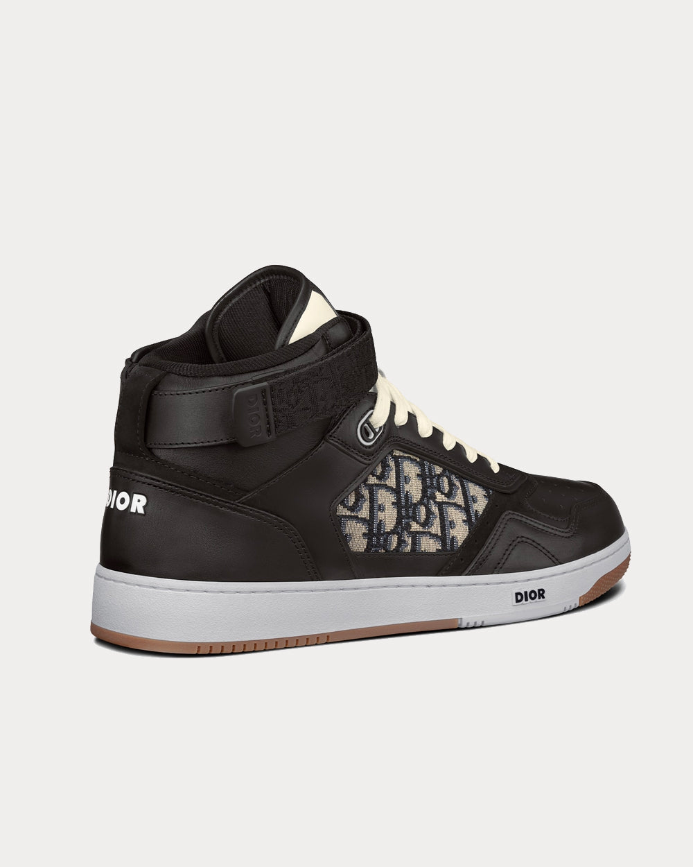 B27 Black Smooth Calfskin with Beige and Black Dior Oblique Jacquard High Top Sneakers