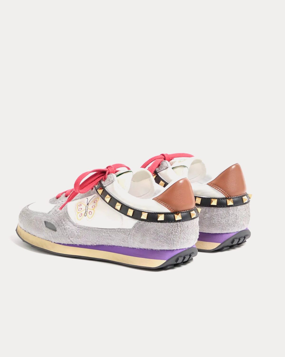 Stud Up Split Leather & Nylon with Butterfly Embroidery White / Multi Low Top Sneakers