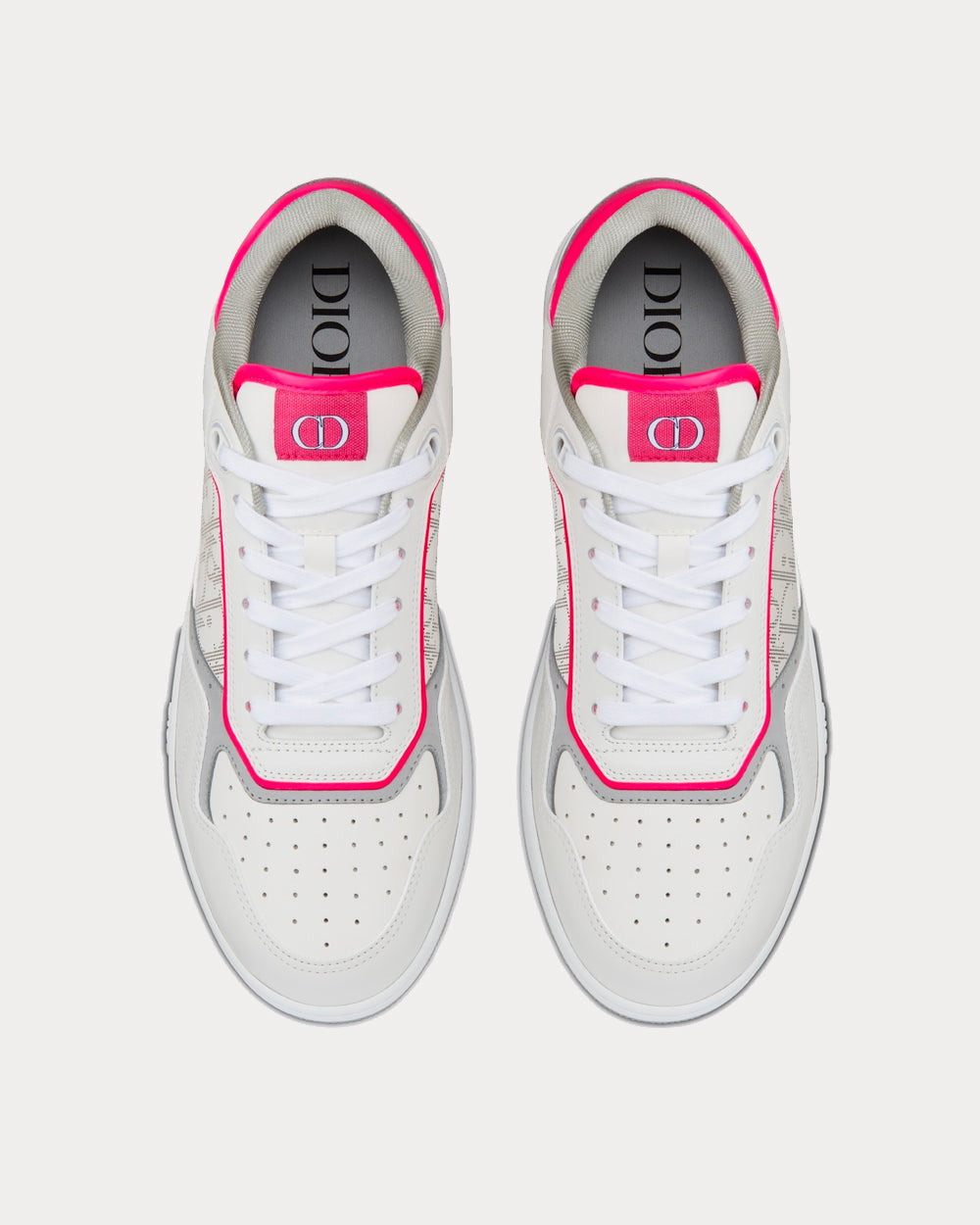 B27 White and Neon Pink Smooth Calfskin with White Dior Oblique Galaxy Leather Low Top Sneakers