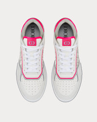 B27 White and Neon Pink Smooth Calfskin with White Dior Oblique Galaxy Leather Low Top Sneakers