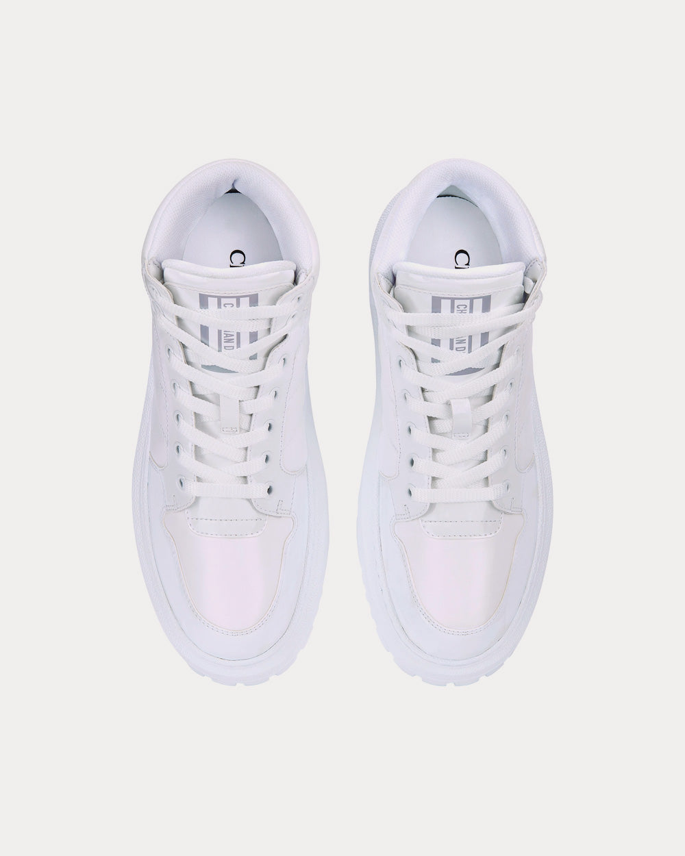 D-Player Quilted Nylon White High Top Sneakers