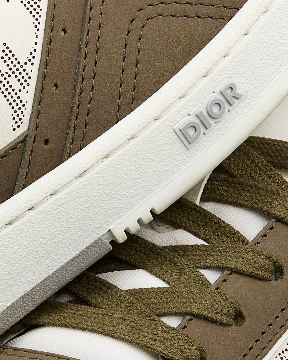 B27 Olive Nubuck Calfskin with White Dior Oblique Galaxy Leather Low Top Sneakers