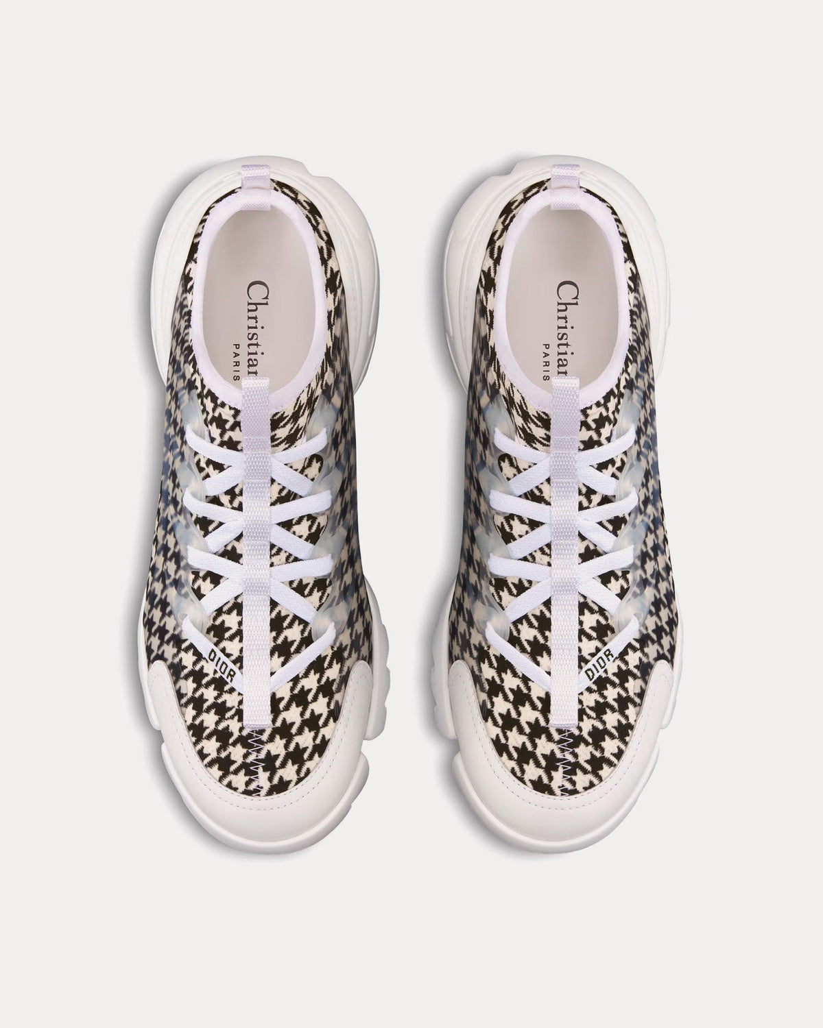 D-Connect Black and White Technical Fabric with Micro-Houndstooth Print Low Top Sneakers
