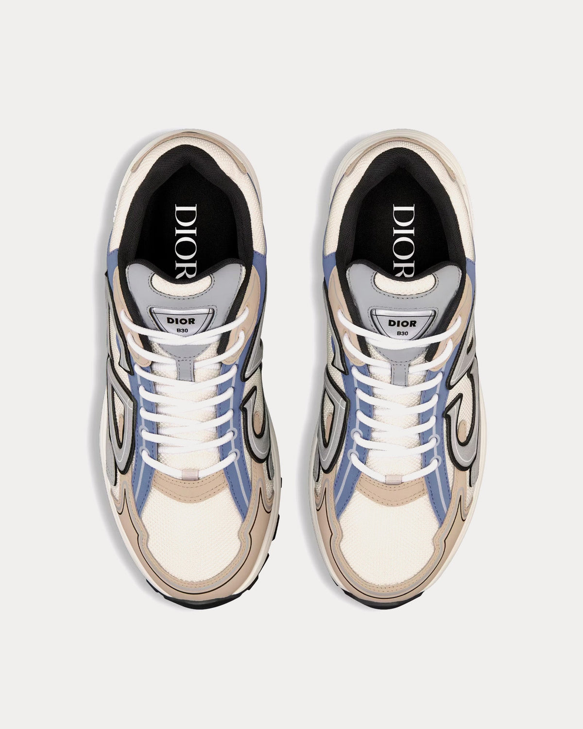 B30 Cream Mesh and Beige, Blue and Gray Technical Fabric Low Top Sneakers