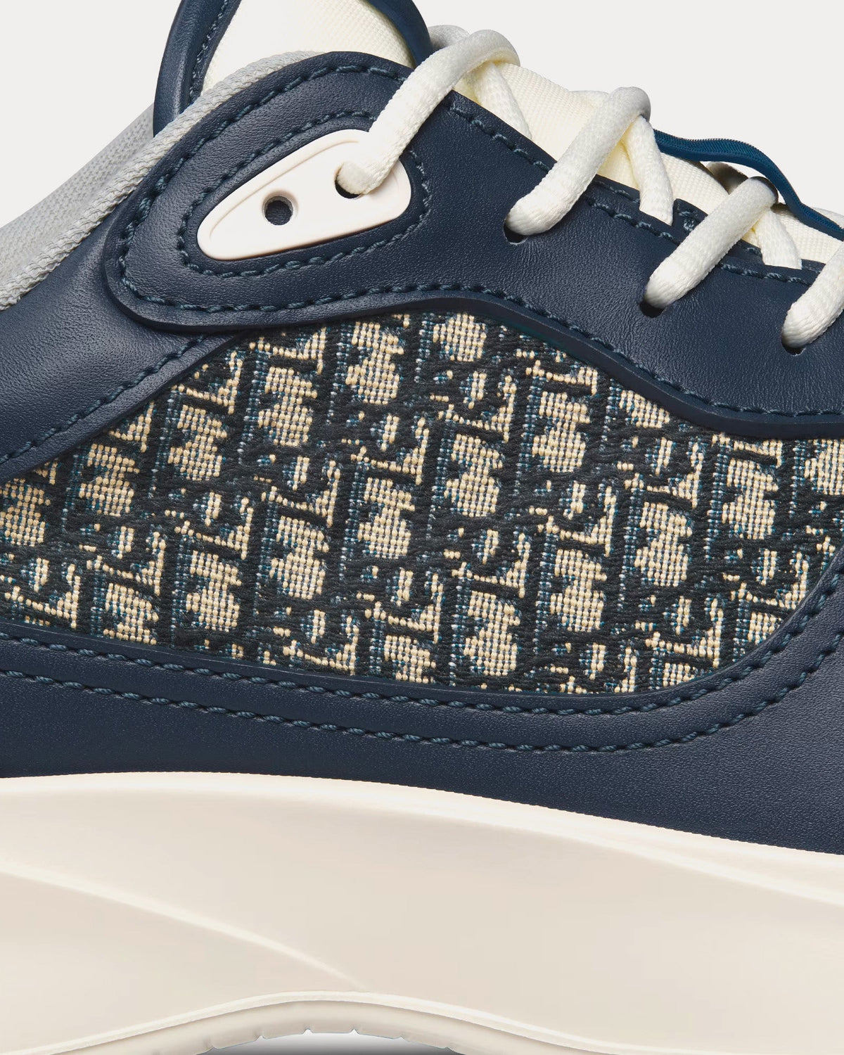 B25 Runner Navy Blue and Cream Smooth Calfskin with Beige and Black Dior Oblique Jacquard Low Top Sneakers