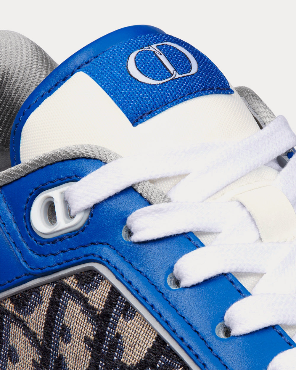 B27 Blue, Gray and White Smooth Calfskin with Beige and Black Dior Oblique Jacquard Low Top Sneakers