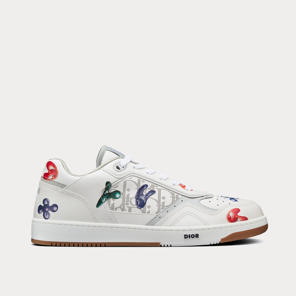 B27 White Smooth Calfskin with Printed Motif Low Top Sneakers