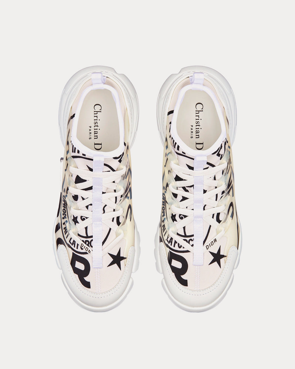 D-Connect White Technical Fabric with Dior Union Print Low Top Sneakers