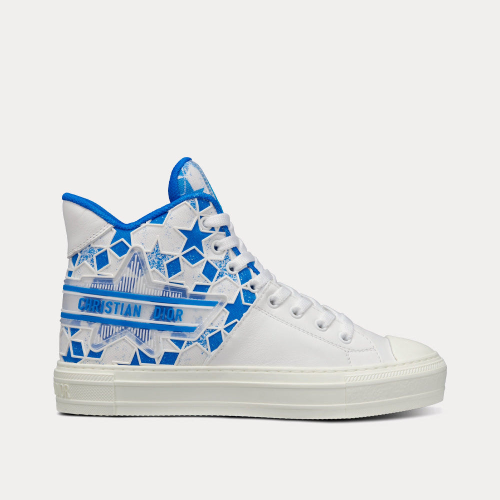 Walk'n'Dior Star Bright Blue and White Calfskin and Technical Fabric with Dior Étoile Motif High Top Sneakers