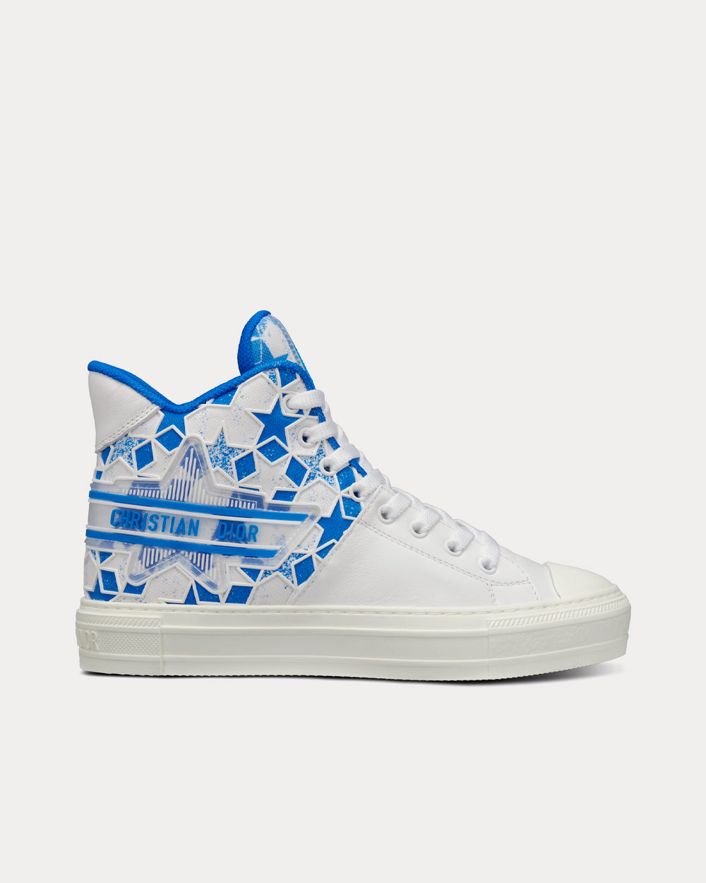 Walk'n'Dior Star Bright Blue and White Calfskin and Technical Fabric with Dior Étoile Motif High Top Sneakers