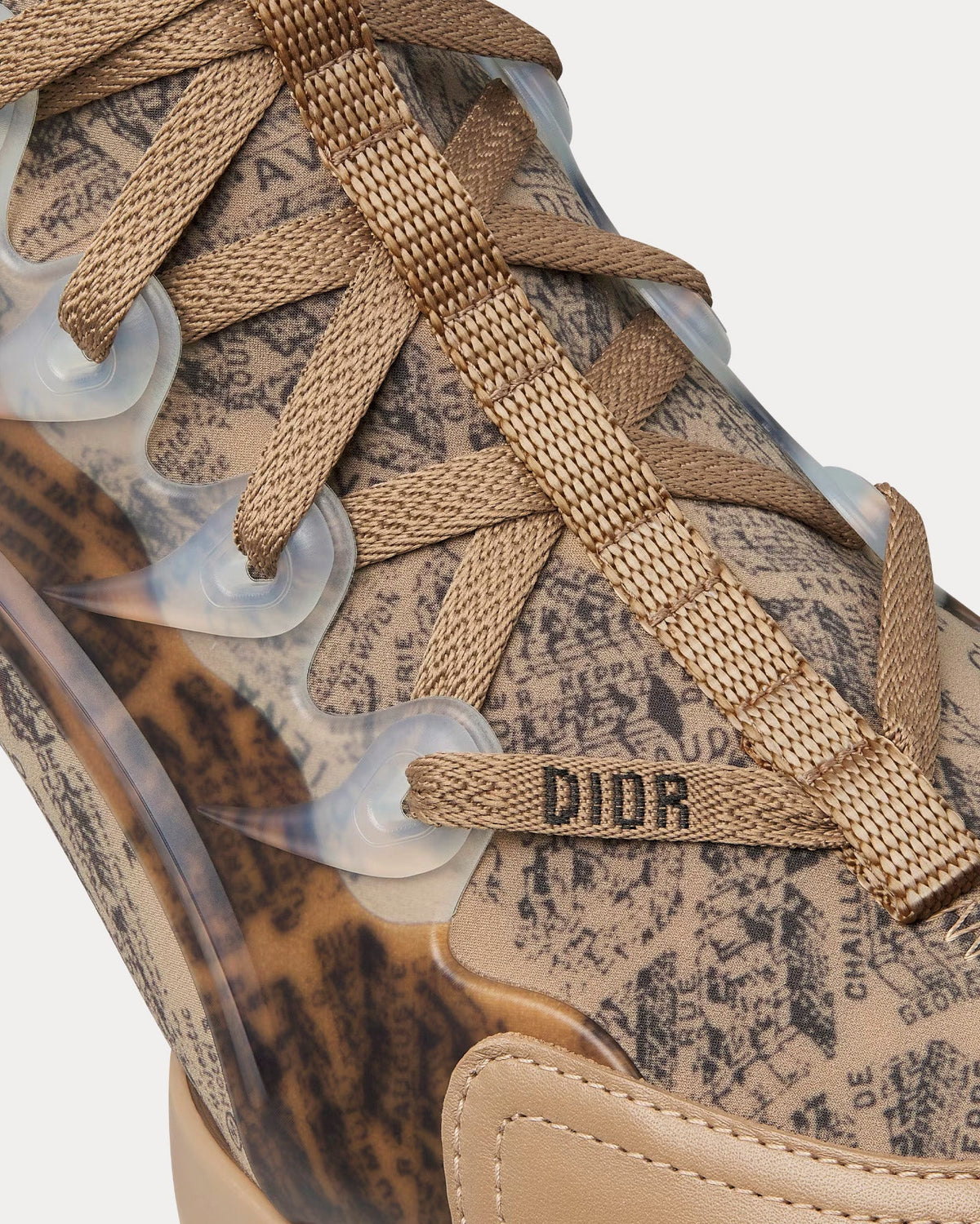 D-Connect Beige and Black Technical Fabric with Plan de Paris Print Low Top Sneakers