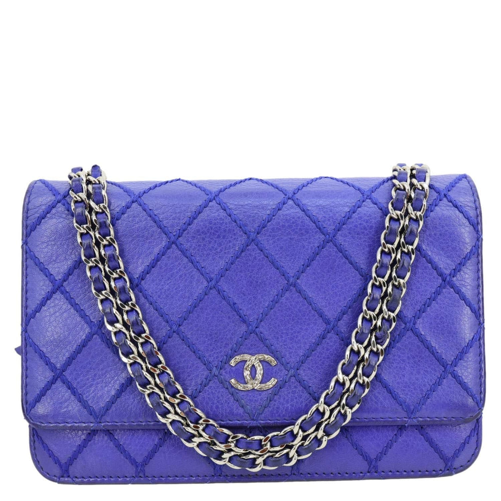 Fancy CC Quilted Calfskin Leather Wallet On Chain Bag Royal Blue