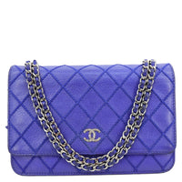 Fancy CC Quilted Calfskin Leather Wallet On Chain Bag Royal Blue View 1