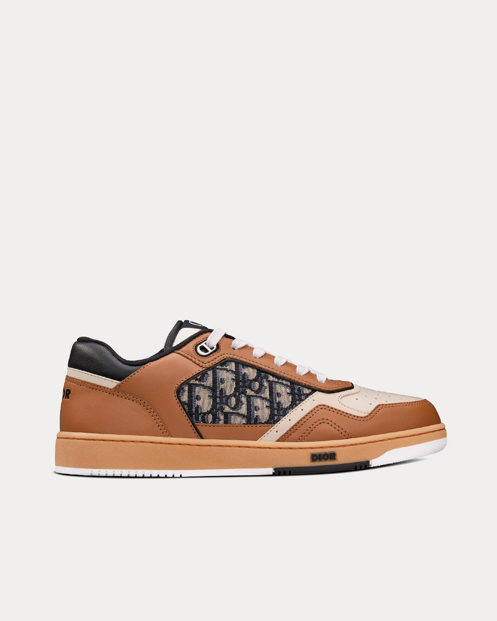 B27 Coffee, Cream and Black Smooth Calfskin with Beige and Black Dior Oblique Jacquard Low Top Sneakers