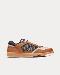 B27 Coffee, Cream and Black Smooth Calfskin with Beige and Black Dior Oblique Jacquard Low Top Sneakers